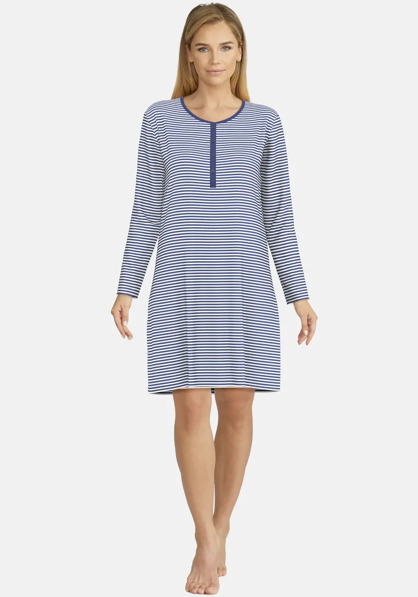 

Ночная рубашка GÖTZBURG, в полоску, с планкой на пуговицах, круглый вырез, цвет Blau-Dunkel-Ringel