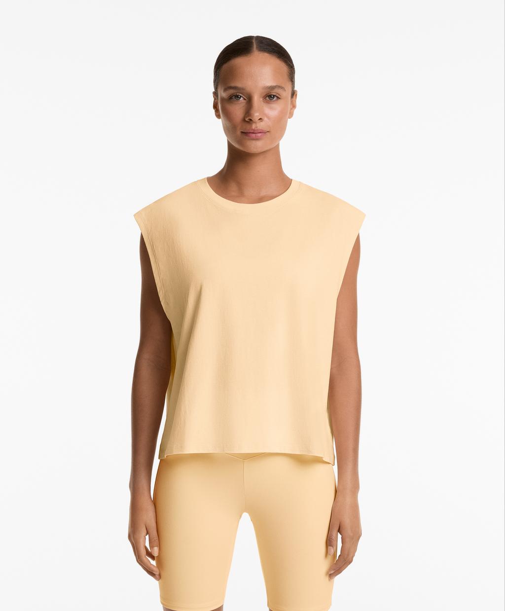 

Бесшовная футболка без рукавов из хлопчатобумажной смеси Oysho, цвет Soft Yellow