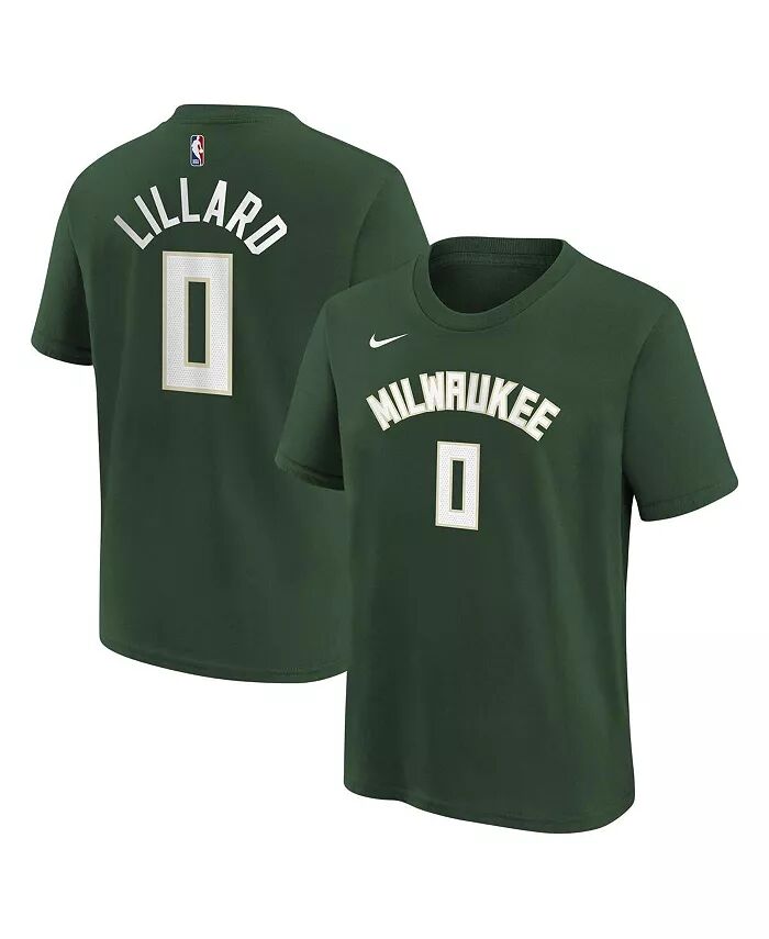 

Футболка с именем и номером Big Boys Damian Lillard Hunter Green Milwaukee Bucks Icon Nike