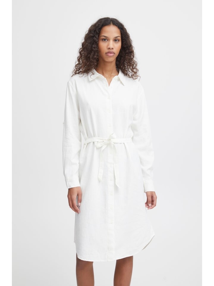 

Короткое платье ICHI Blusenkleid IHLINO DR2 20120967 Shirt aus Leinenmix, белый