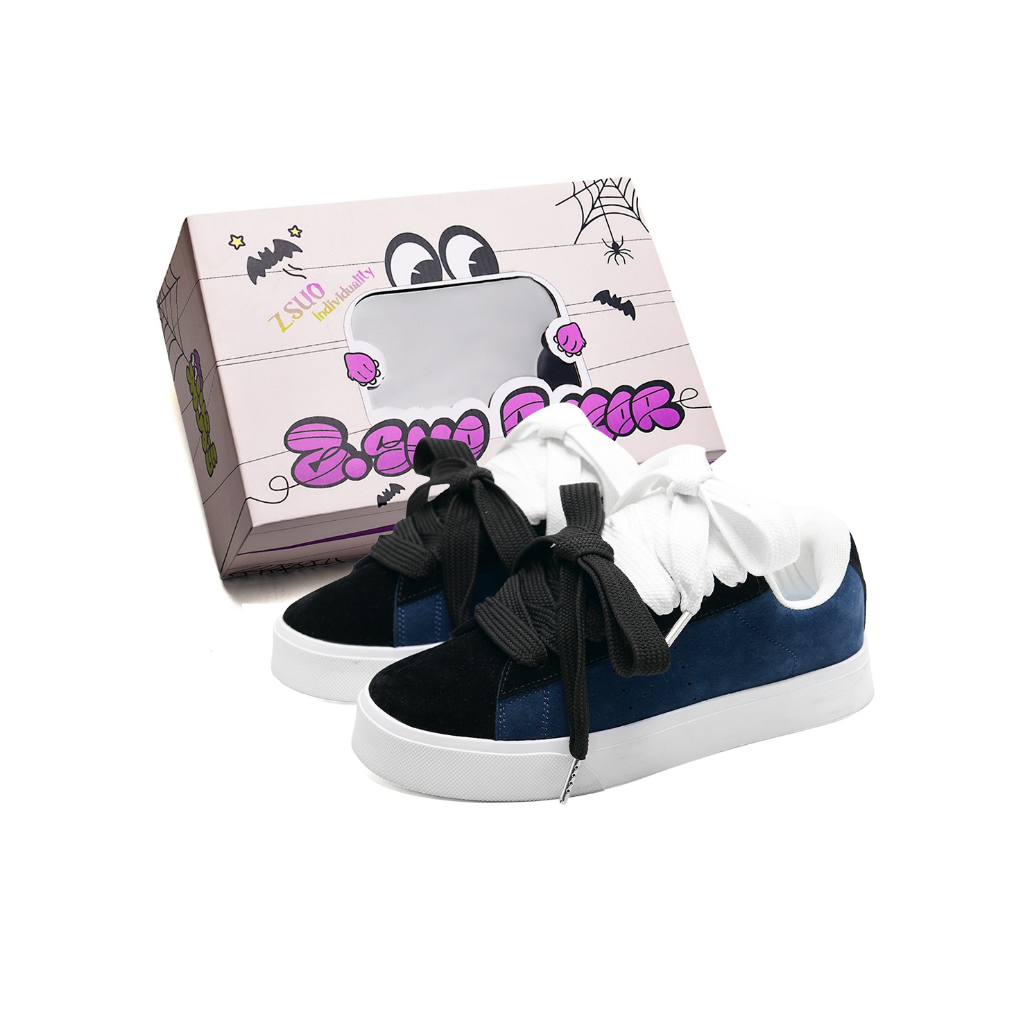 

Z.SUO Непромокаемые нескользящие износостойкие легкие низкие скейтерские кроссовки с эффектом увеличения роста унисекс черно-синие [Премиум апгрейд - двойные бело-черные шнурки]