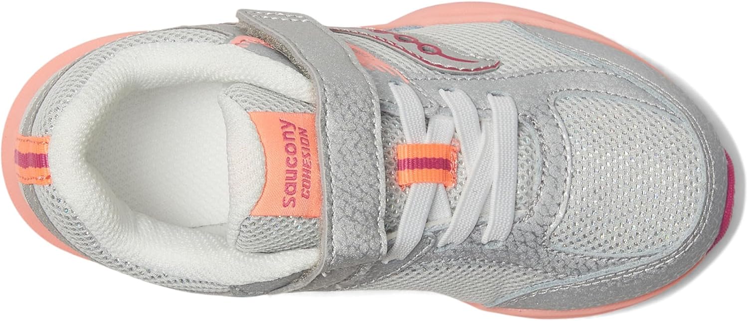 Детские кроссовки Saucony Cohesion с альтернативной застежкой для детей и подростков, Silver/Coral — фото 2