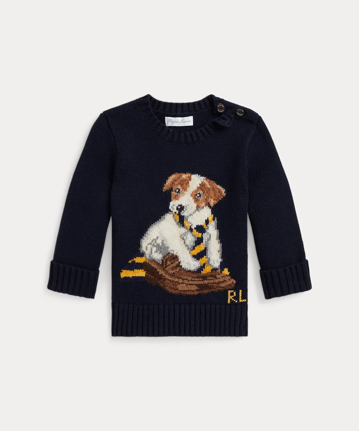 Хлопковый свитер с интарсией (для малышей) в виде собаки Polo Ralph Lauren, 410 Navy