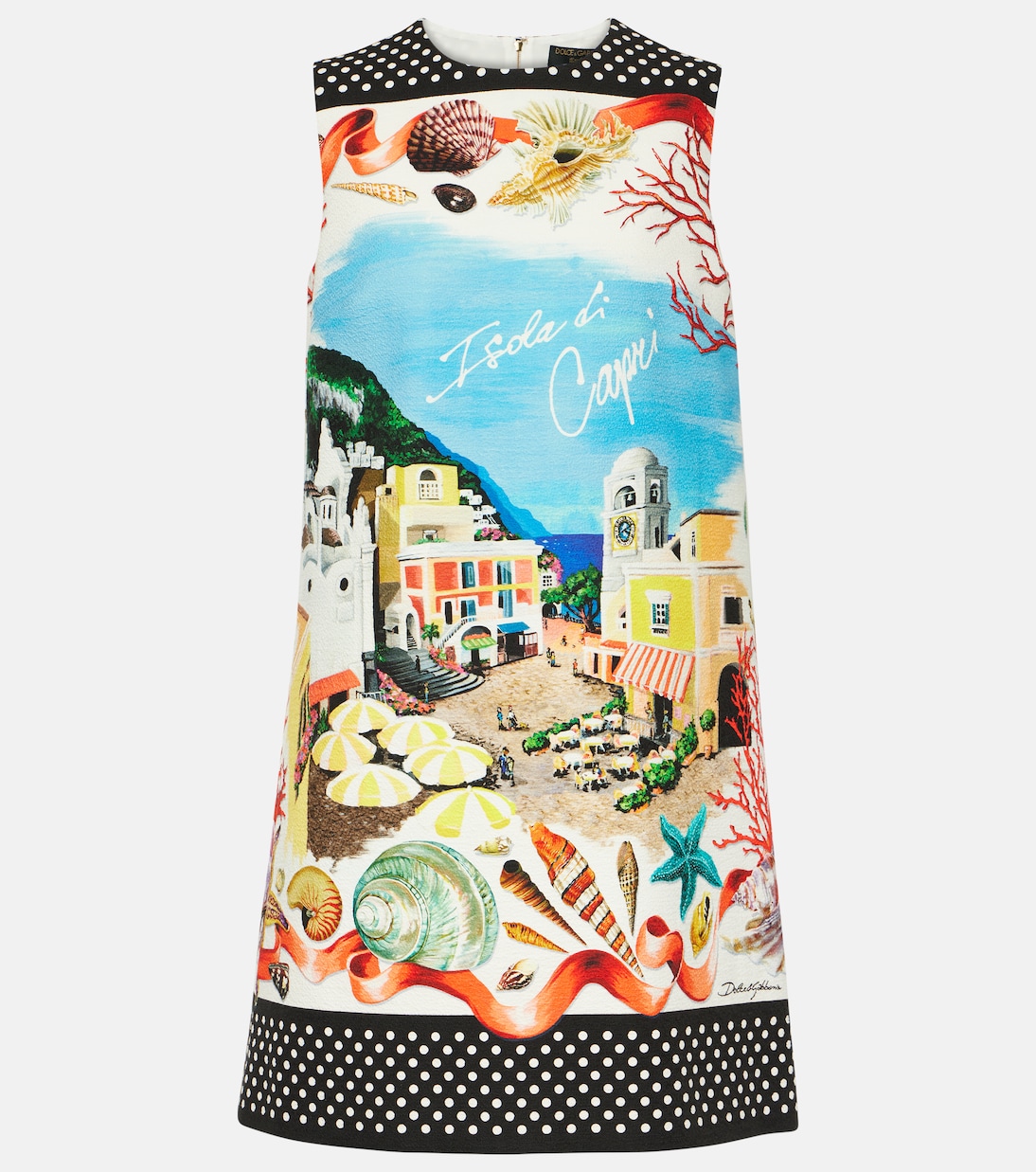 

Мини-платье из хлопка с принтом капри Dolce&Gabbana, Conchiglie Fondo Nero Pois