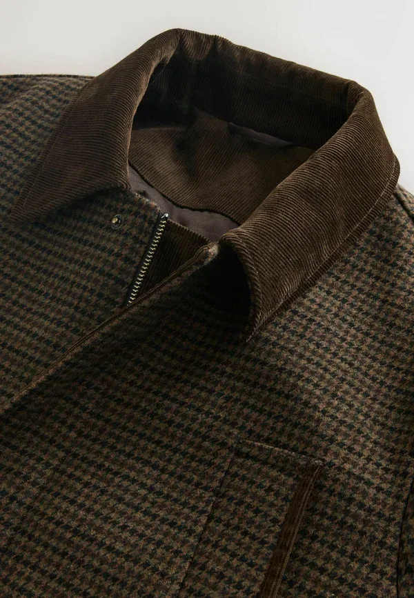 Куртка Next Regular fit dogtooth quilted collar light jacket, коричневая — фото 2