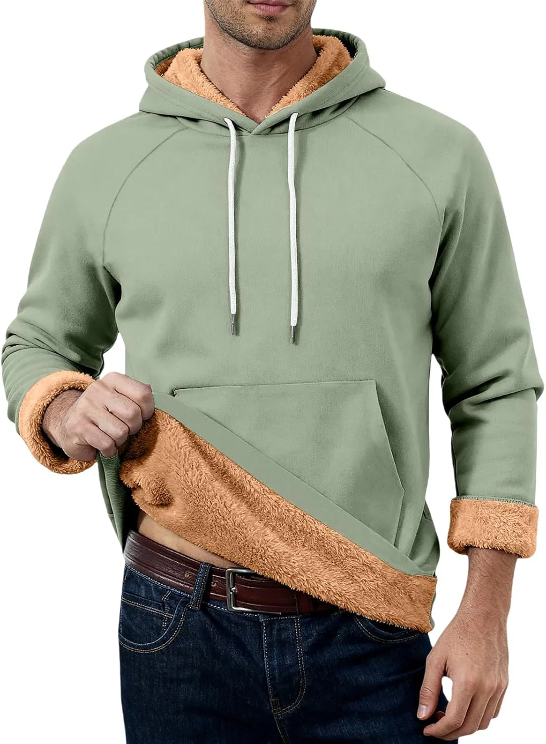 Толстовка мужская на молнии, флисовая, с шерпой, Mint Green