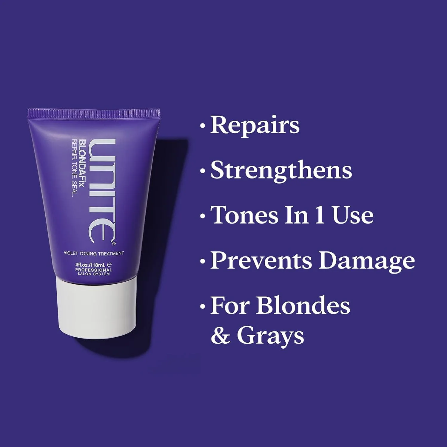 UNITE Hair - BLONDA Fix - ультрафиолетовое восстанавливающее средство для тонирования, укрепления и осветления блонда, седины и мелирования, уменьшает желтизну и повреждения - 118 мл, gray — фото 2