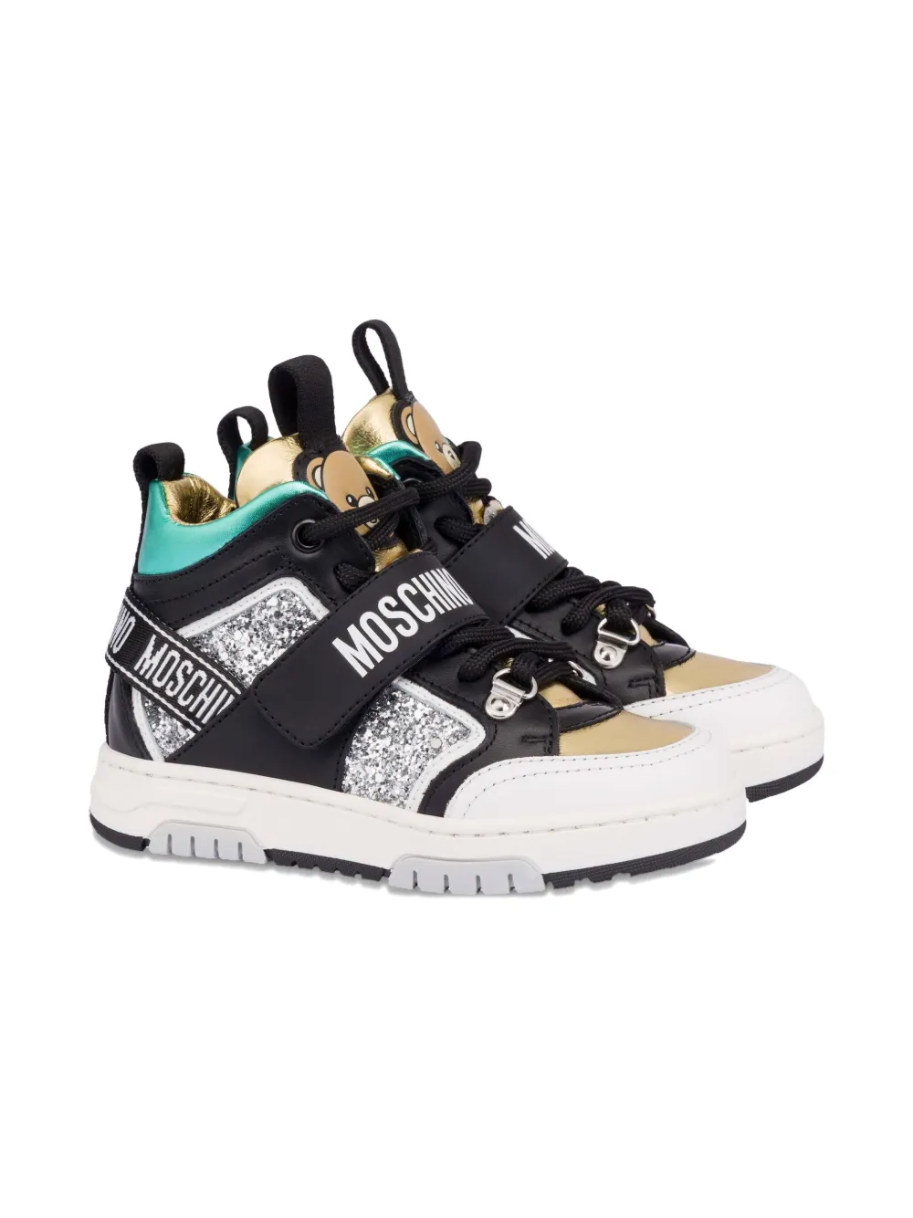 

Кожаные кроссовки с блестками Moschino Kids, черный