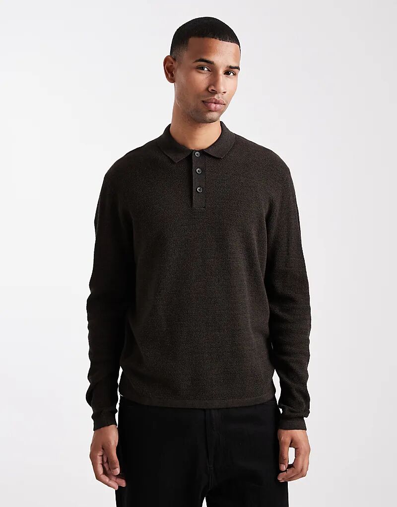 

Трикотажная рубашка-поло с длинными рукавами Jack & Jones коричневого цвета