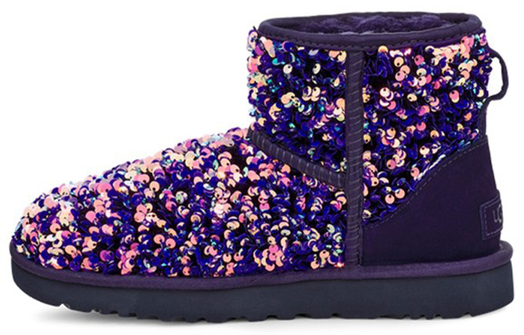 Угги женские UGG Classic Mini с пайетками, фиолетовый