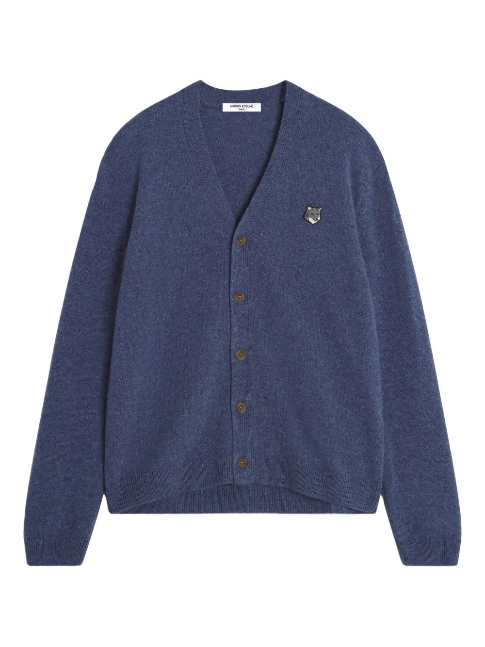 

Шерстяной кардиган с нашивкой на голову лисы Maison Kitsuné, синий