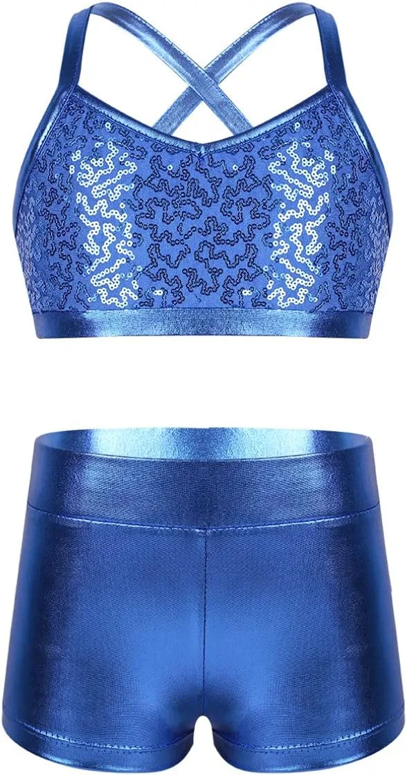 Детский спортивный костюм с пайетками Linjinx, топ и шорты, Light_blue