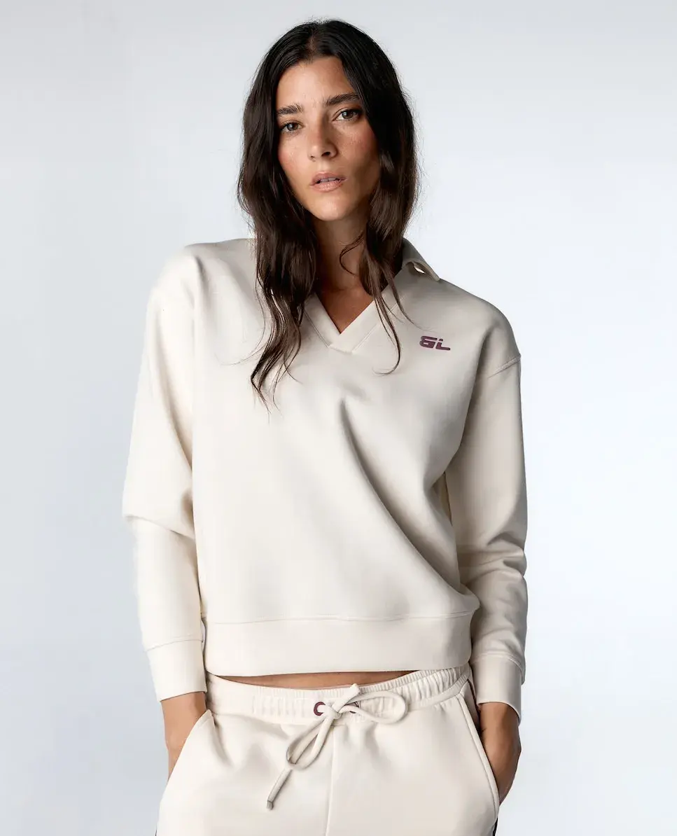 

Женская спортивная толстовка из модала с воротником поло Black Limba, кремовый