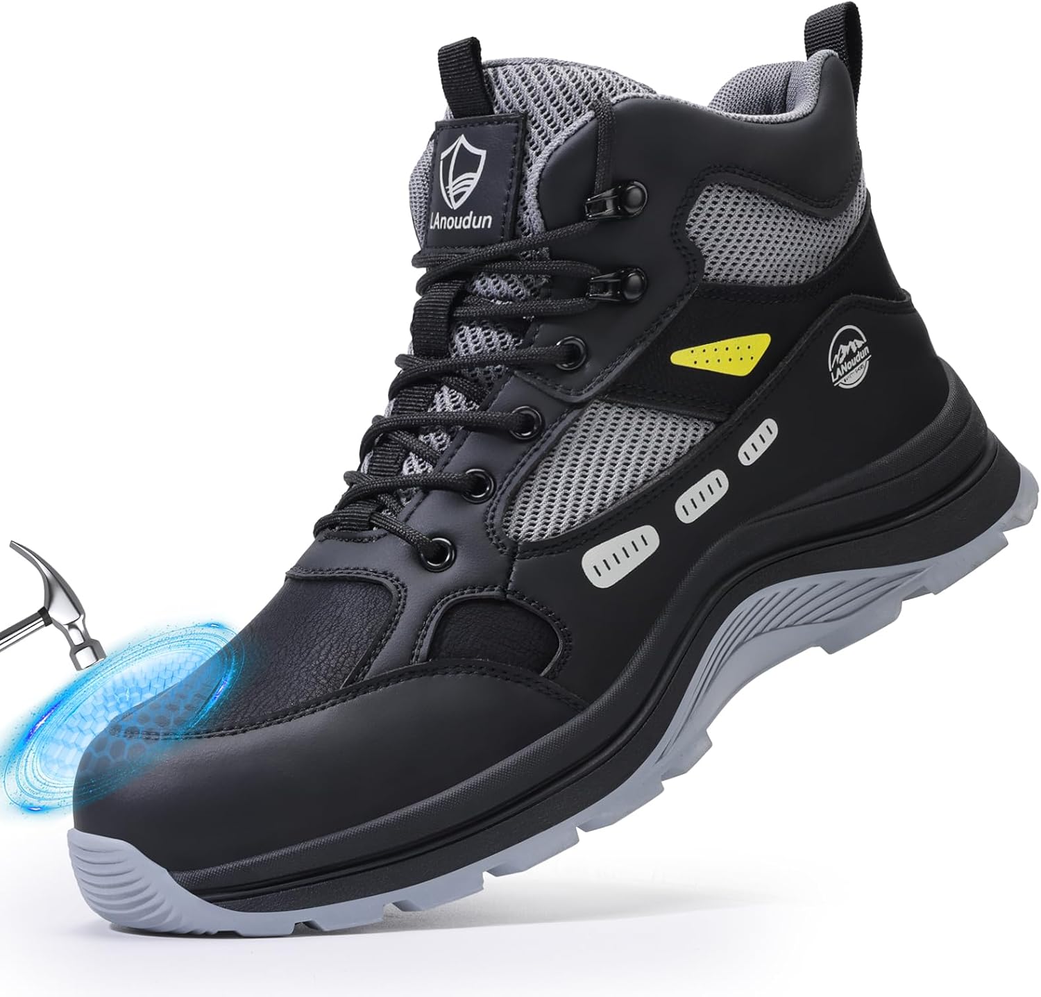 

Стальные ботинки BAIYIJIA с защитным носком для мужчин, легкие противоскользящие ботинки, устойчивые к проколам, для промышленного строительства, черный/серый