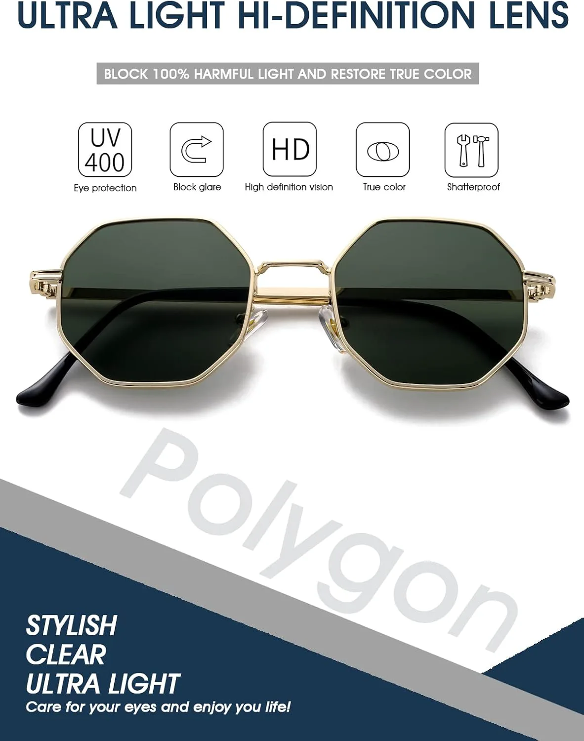 

Солнцезащитные очки PORADAY квадратной формы для женщин и мужчин, ретро восьмиугольные металлические солнцезащитные очки, винтажные многоугольные очки, A6 Gold/G15