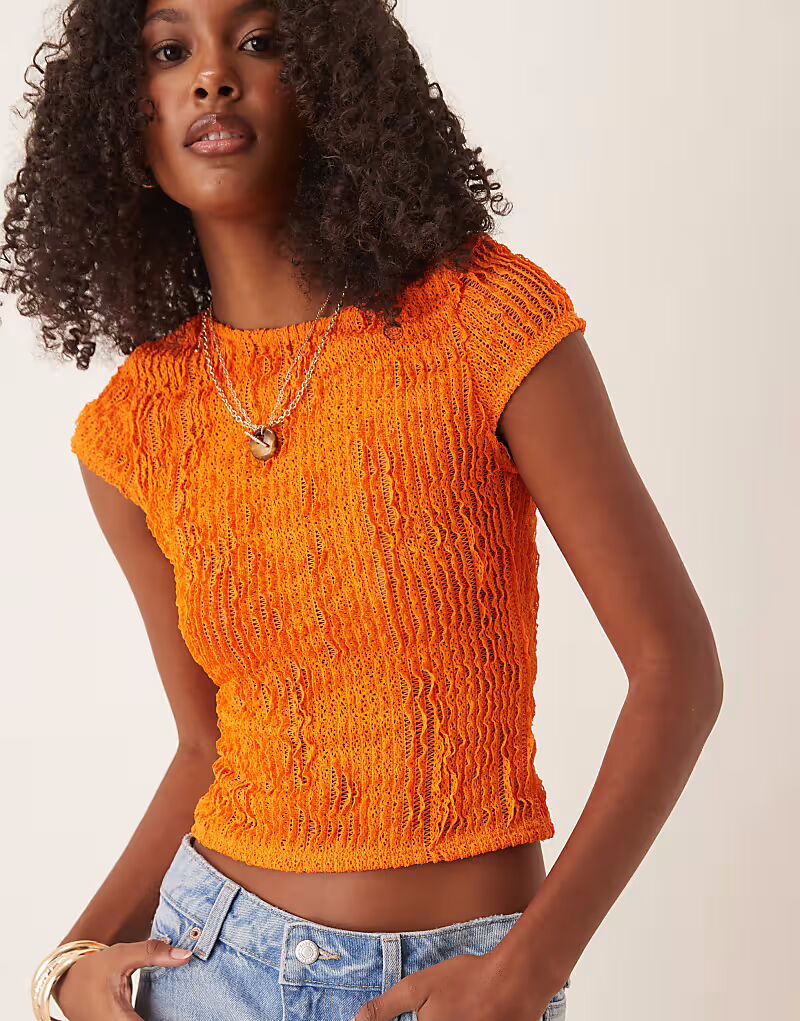 

Детская футболка с оборками крючком ASOS DESIGN оранжевого цвета