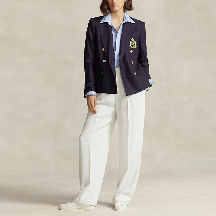 Пиджак двубортный с вышивкой crest Polo Ralph Lauren, marine синий — фото 3