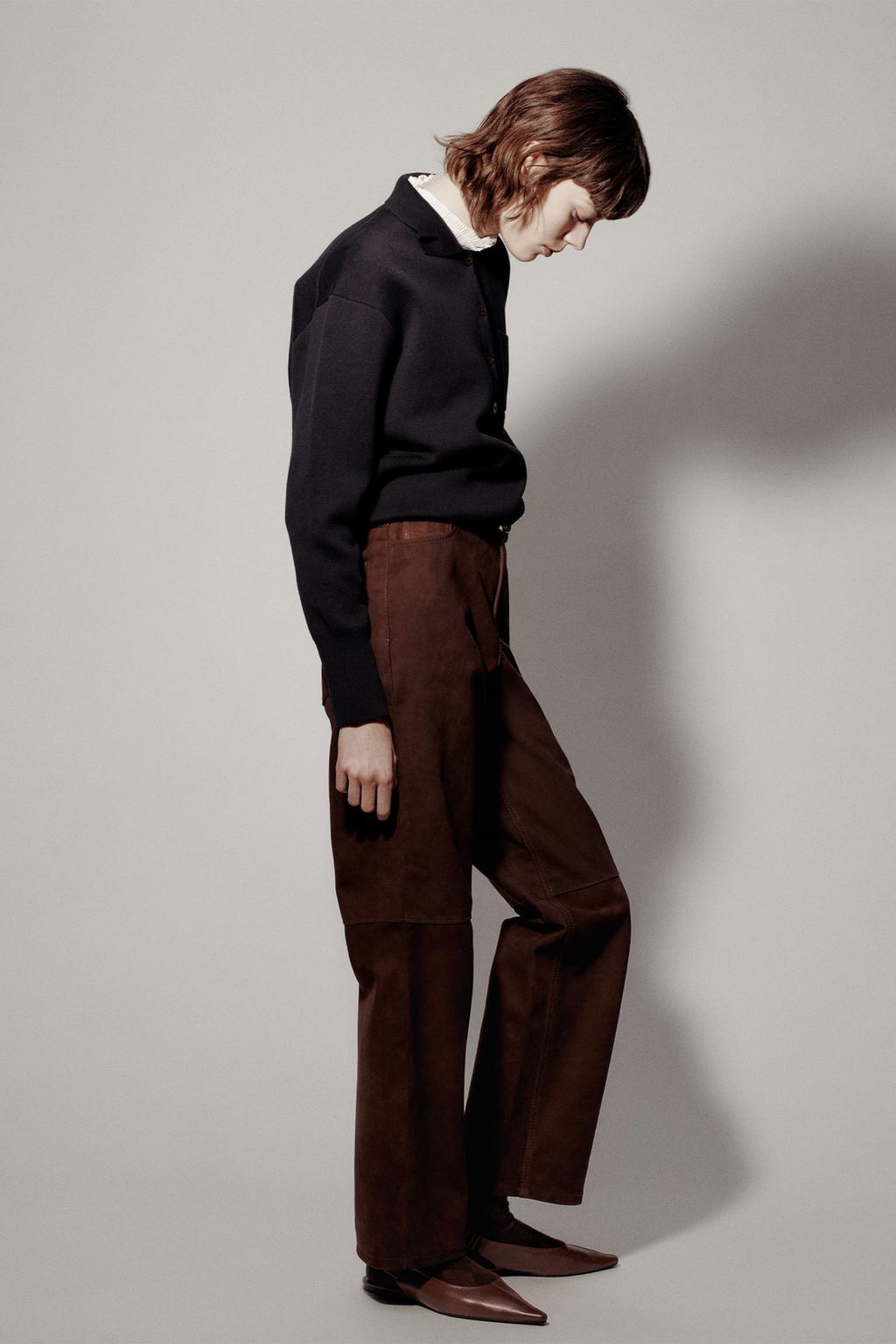 

Замшевые кожаные брюки ZARA, коричневый