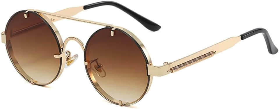 

Солнцезащитные очки UV400 - круглые, в стиле панк, с металлическим градиентом, для женщин и мужчин, для бега и занятий спортом на открытом воздухе generic, Gold Brown