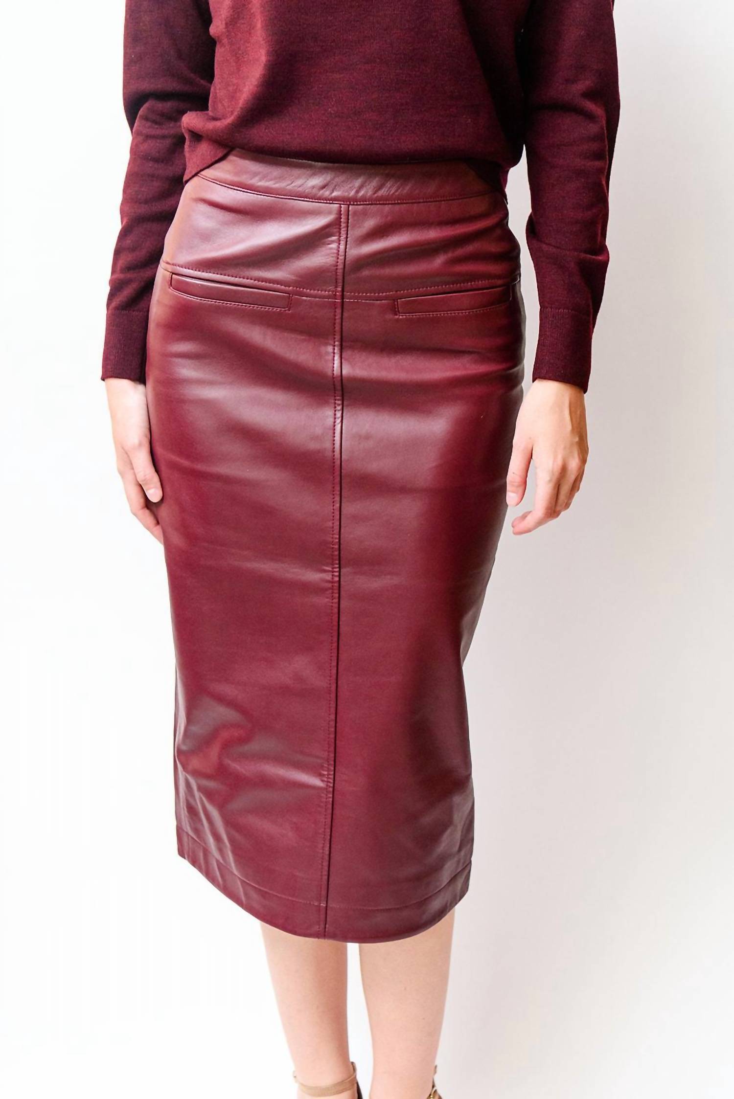 

Кожаная юбка миди цвета клюквы Cami NYC, цвет cranberry