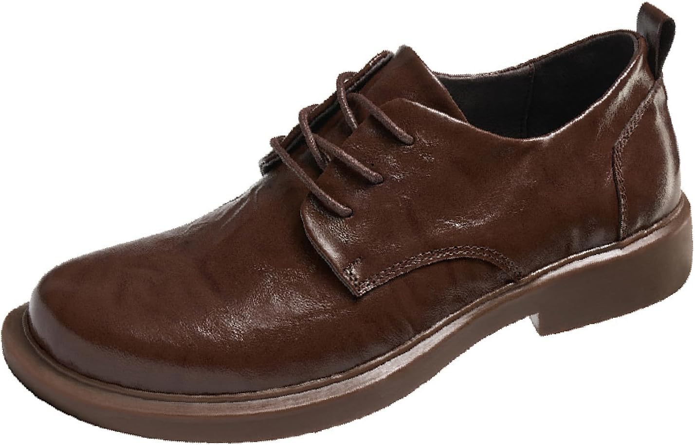 

Мужские туфли-оксфорды из натуральной кожи на шнуровке, повседневные и деловые, с круглым носком, противоскользящей подошвой, комфортным каблуком-блоком, для вечеринки, офиса, вождения и прогулок Loveheynew, коричневый