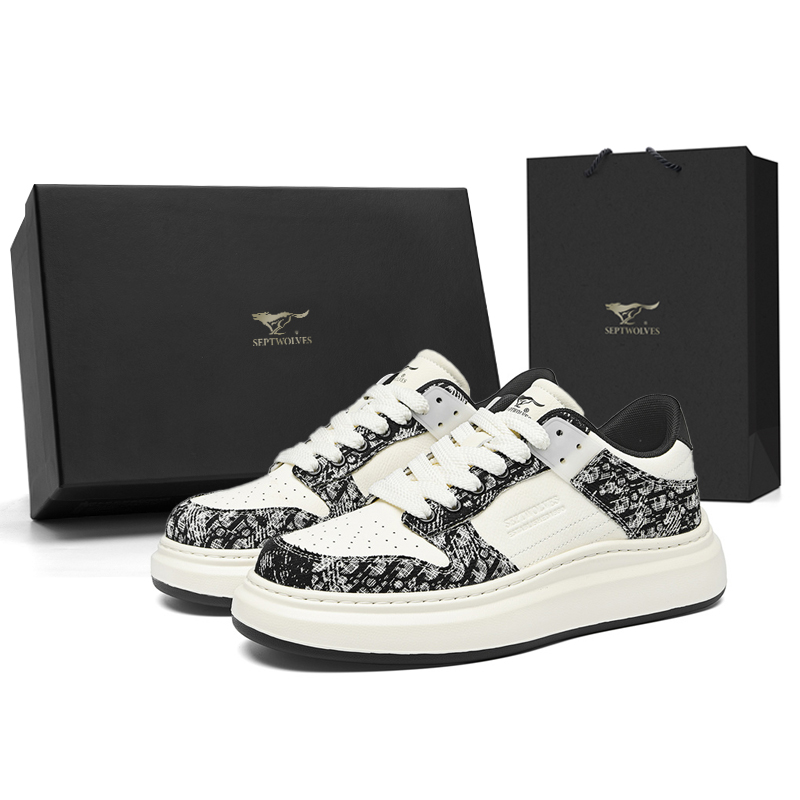 

SEPTWOLVES Мужские низкие скейтерские кеды бело-черные, цвет White Black (Standard Leather Shoe Size)