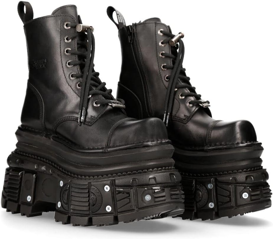 Мужские военные ботинки New Rock MILI083CCT-C4 из черной металлической кожи на платформе — фото 2