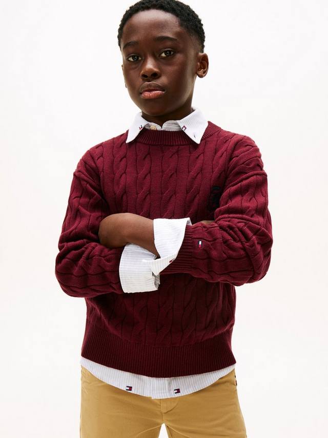 

Детский джемпер из хлопка с косой вязкой Tommy Hilfiger, Deep Burgundy Heather