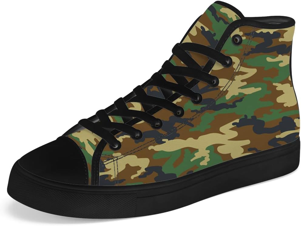 

Мужские и женские высокие кеды из холщовой ткани зеленого камуфляжа, высокие кроссовки с шнуровкой, повседневная обувь, подарок для мужчин и женщин Chebing