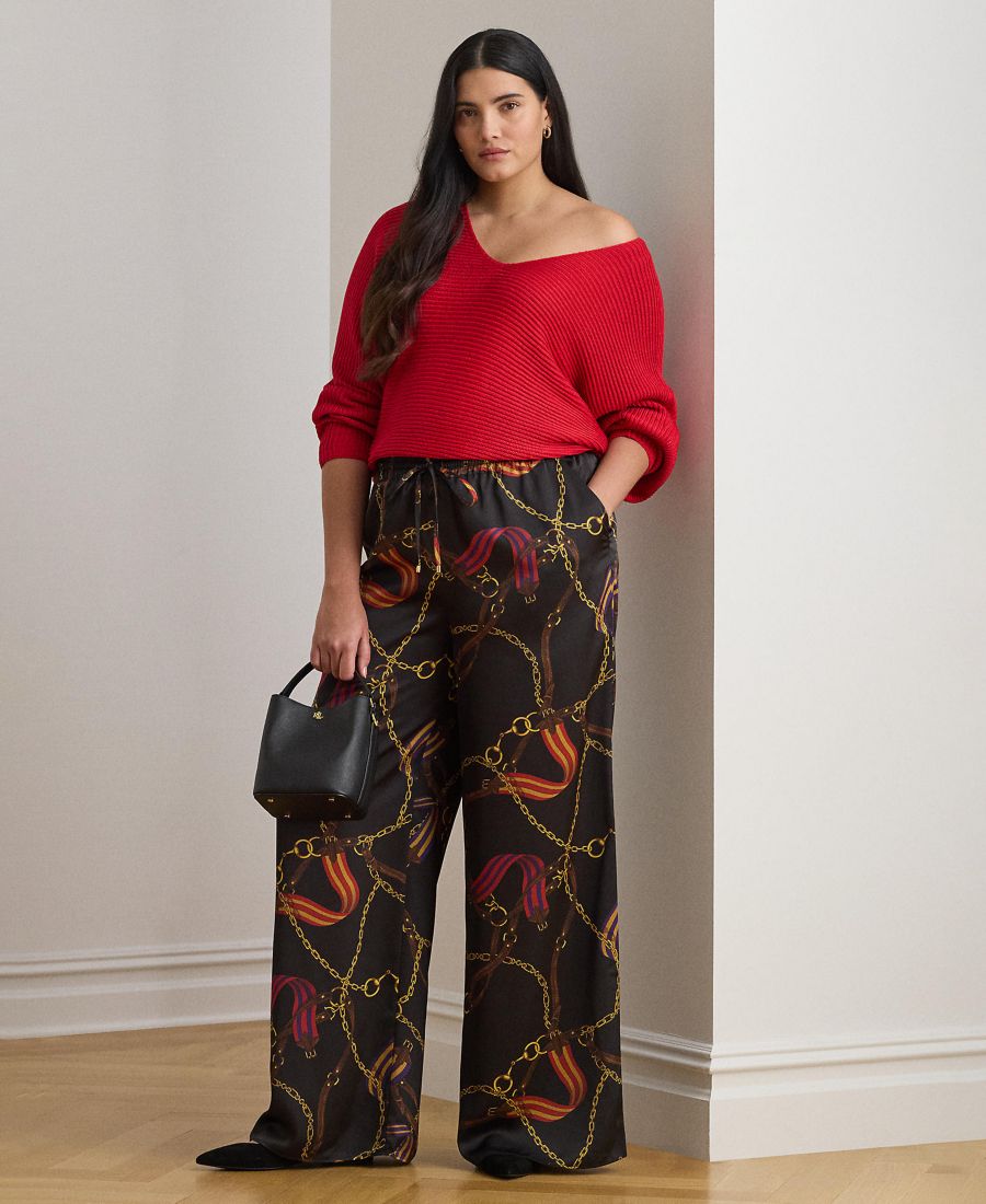 

Широкие брюки из шармеза с принтом в виде пояса, больших размеров Lauren Ralph Lauren, Black Multi