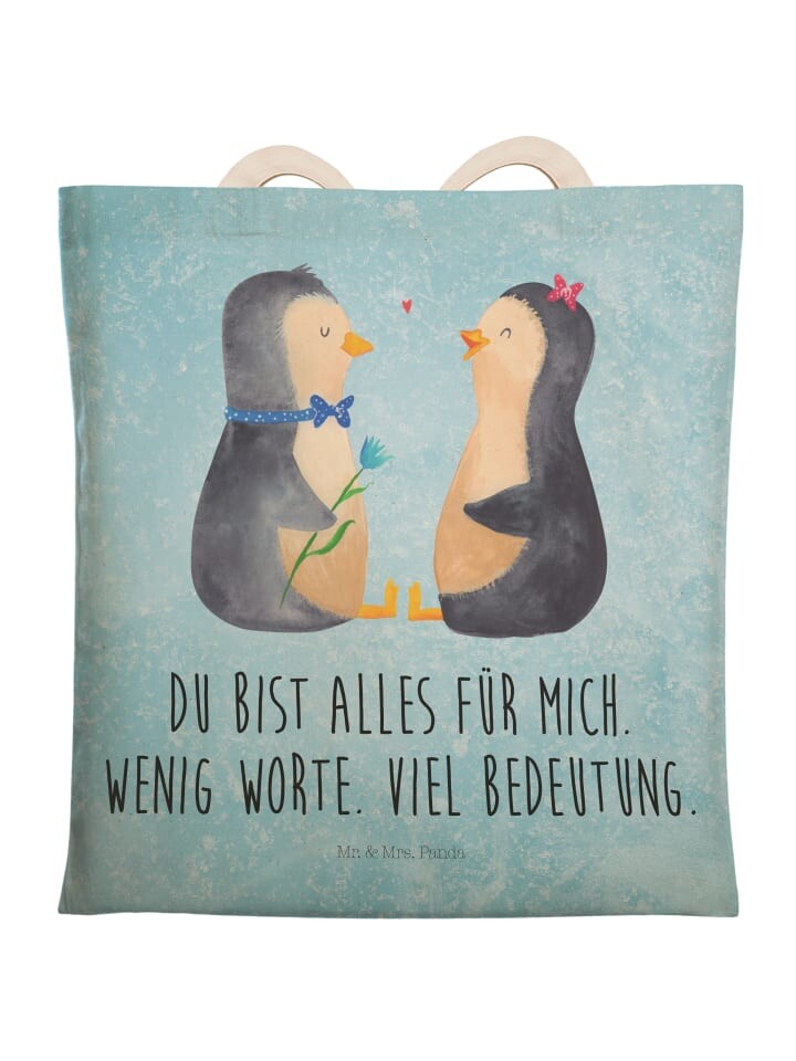 

Шоппер Mr. & Mrs. Panda Einkaufstasche Pinguin Pärchen mit Spruch, цвет Eisblau