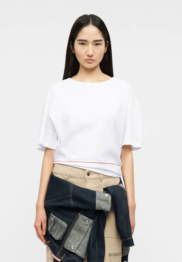 

Укороченная футболка свободного кроя с принтом. Dsquared2, White, Белый, Укороченная футболка свободного кроя с принтом. Dsquared2, White