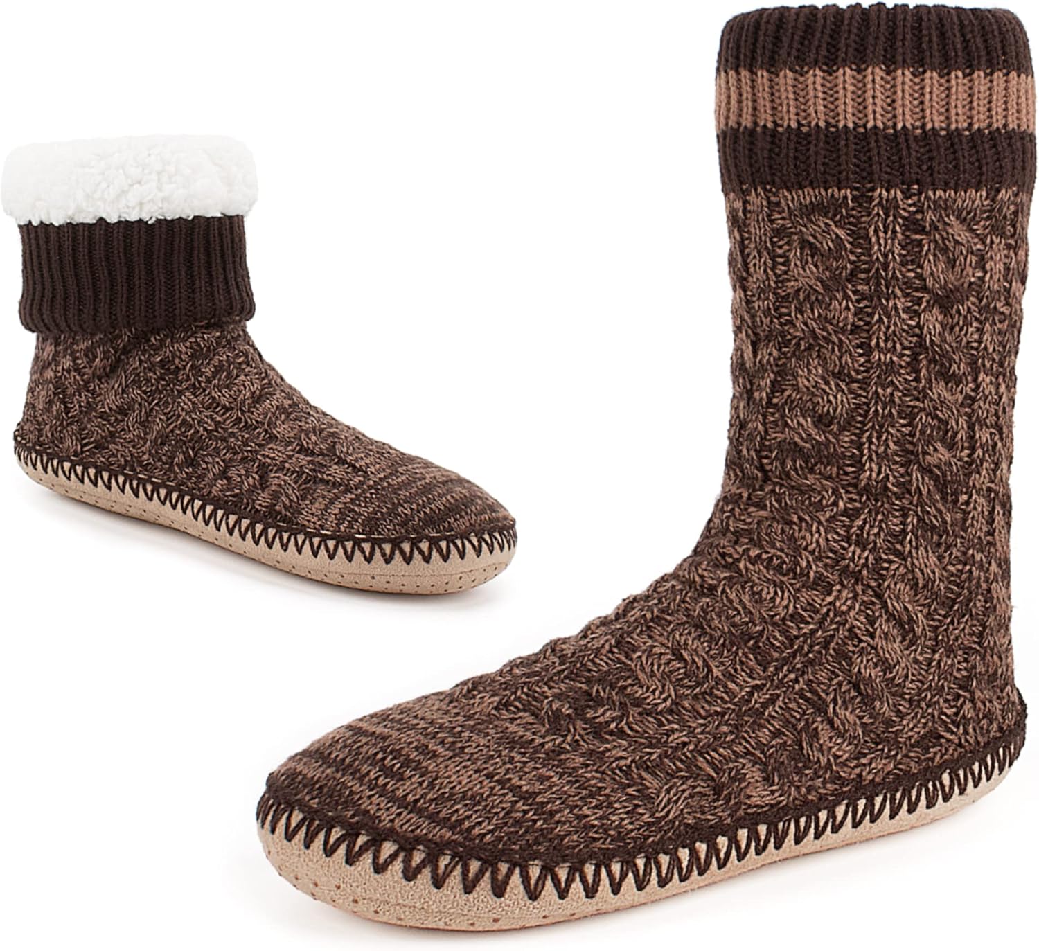 

Мужские домашние носки-тапочки Cozylook с флисовой подкладкой, нескользящей подошвой, зимние мягкие толстые теплые тапочки для дома, коричневый