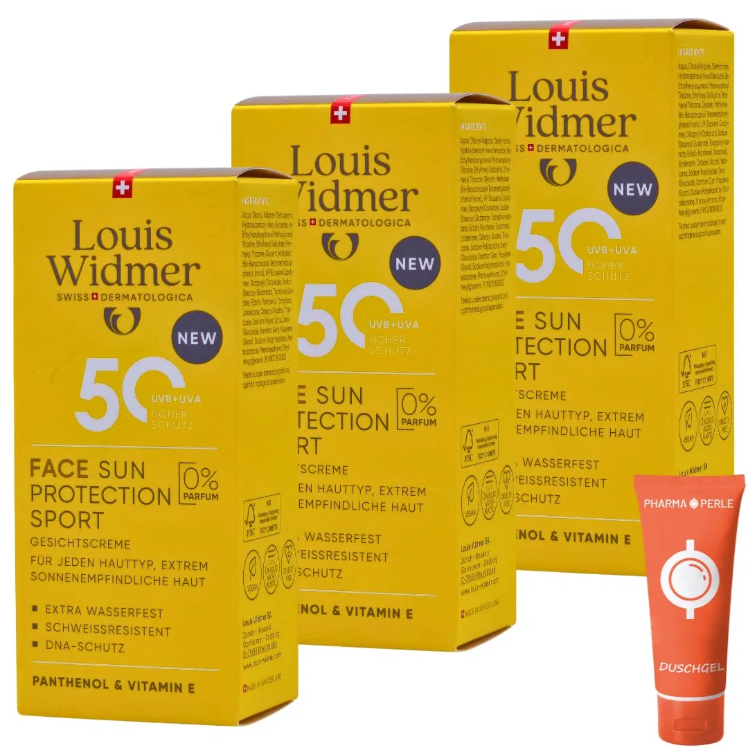 Солнцезащитная эмульсия для лица Louis Widmer Face Sun Protection Sport 50, набор 3 x 50 мл Pharma Perle — фото 3