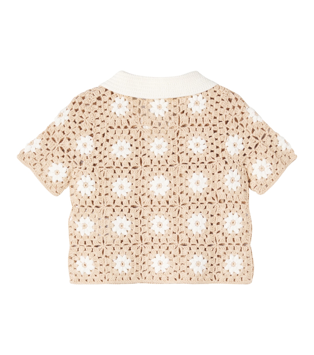 Каскадская цветочная поло из хлопка с вязаными элементами Zimmermann Kids, Natural/Ivory — фото 4