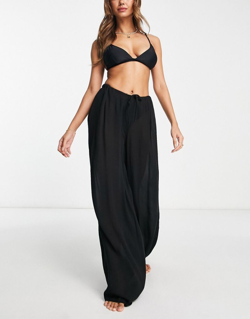 

Черные пляжные брюки палаццо с кулиской ASOS DESIGN