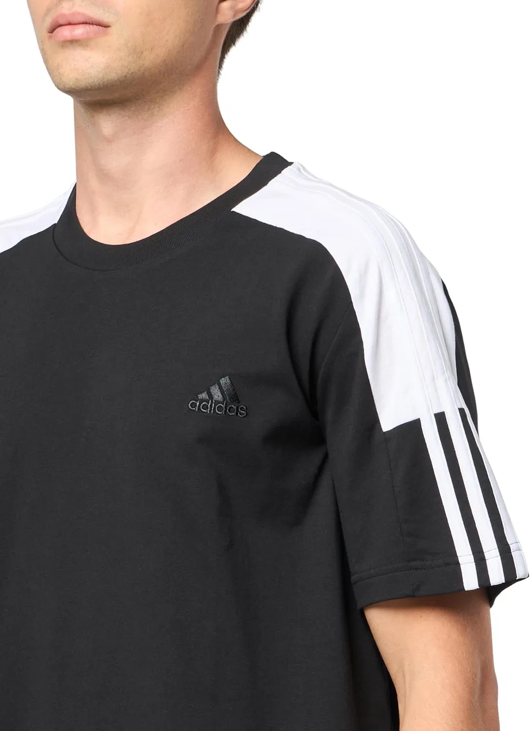 Футболка Adidas Essentials 3-Stripes Single Jersey Color Block, черно-белый — фото 3