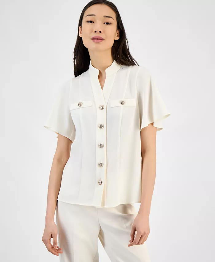 

Женская блузка с воротником-стойкой и застежкой на пуговицы спереди, P/XXS-XXL Anne Klein, белый