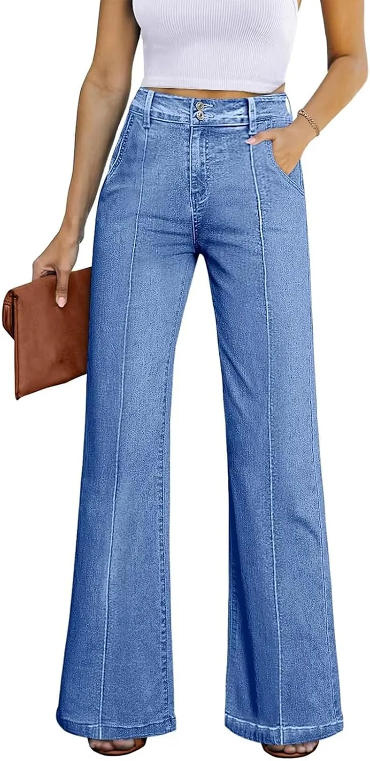 Широкие джинсы женские Pull On Stretchy High Waisted — фото 2
