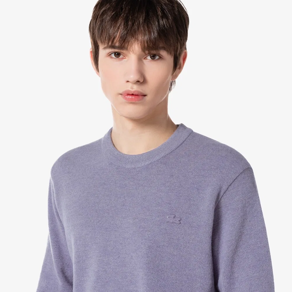 Мужской базовый пуловер с круглым вырезом светло-фиолетовый от Lacoste — фото 3