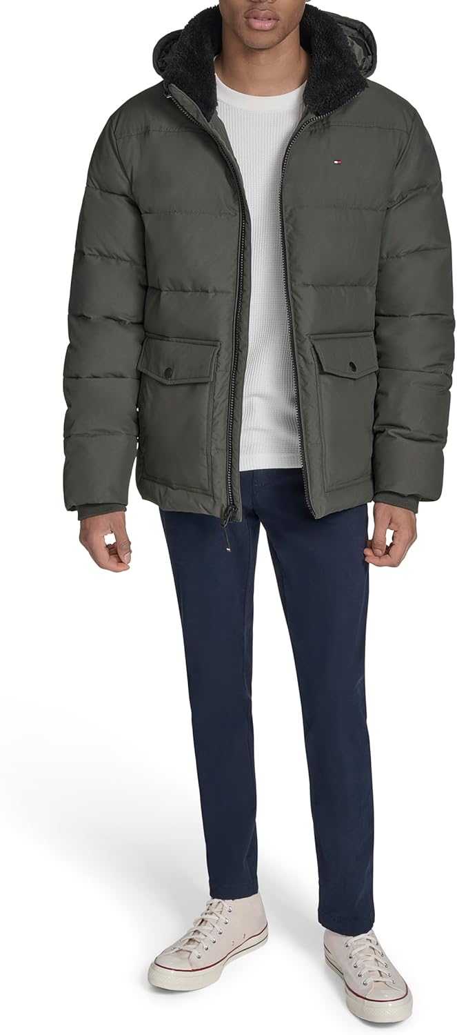 Мужская стеганая куртка Tommy Hilfiger с капюшоном и накладными карманами, Olive — фото 2