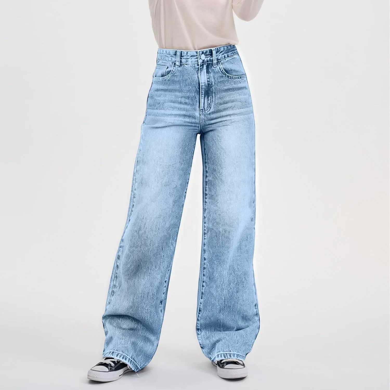 Джинсы с потертостями, Wide Leg, A01blue — фото 4