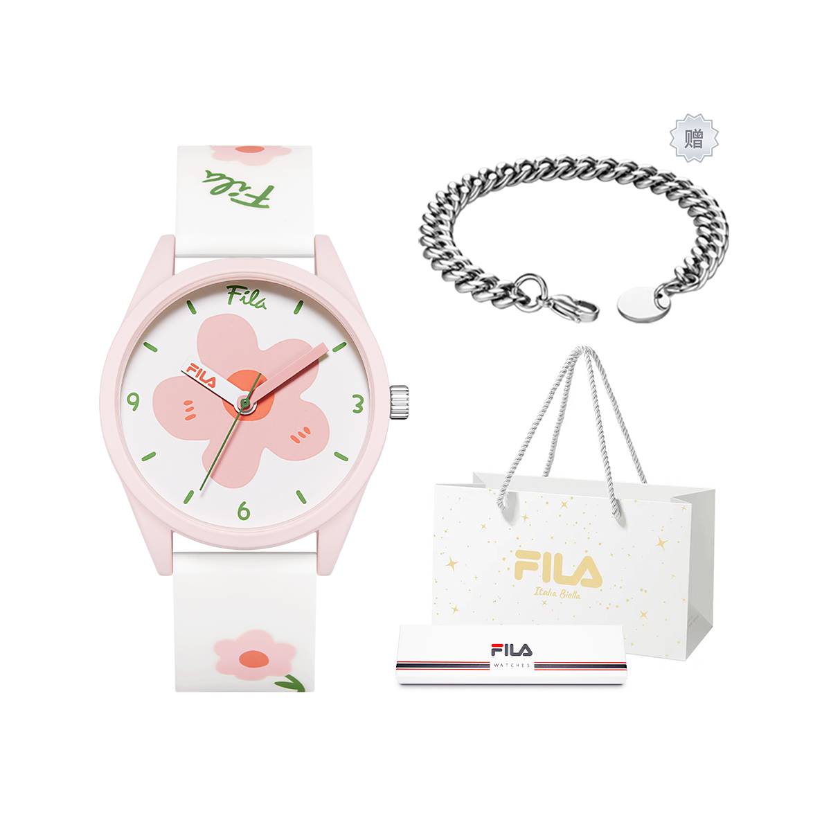 

FILA Часы 6485 Collection Wrist Watch Quartz Movement Silicone Strap 43mm Blue Dial Women's Watch, [Free Bracelet+Shopping Bag]-6465-001