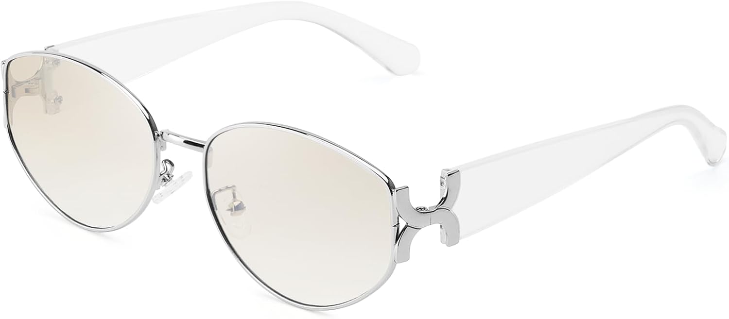 

Ретро-солнцезащитные очки овальной формы «кошачий глаз» для женщин и мужчин, винтажные солнцезащитные очки 90-х годов, модные модели 2026 года DreamCalf, A03- Silver/Silver