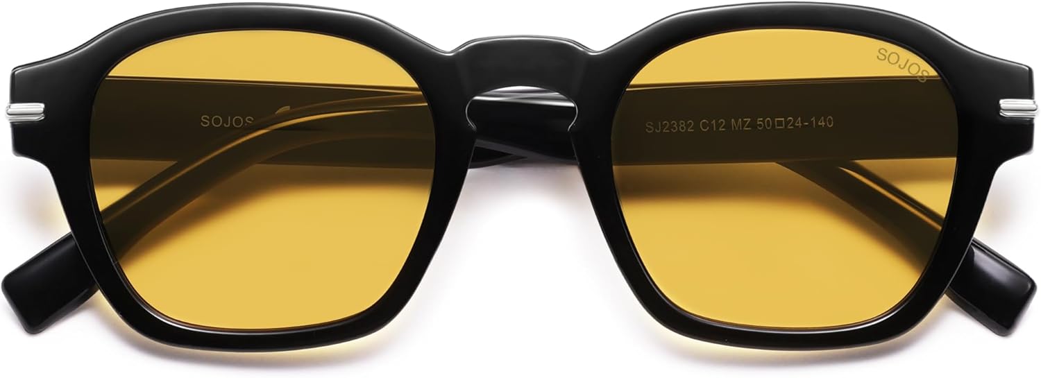 

Солнцезащитные очки SOJOS в винтажном ретро-стиле, квадратные, поляризованные, мужские, стандартной посадки, модные женские солнцезащитные очки SJ2382, Black Frame Yellow Lens
