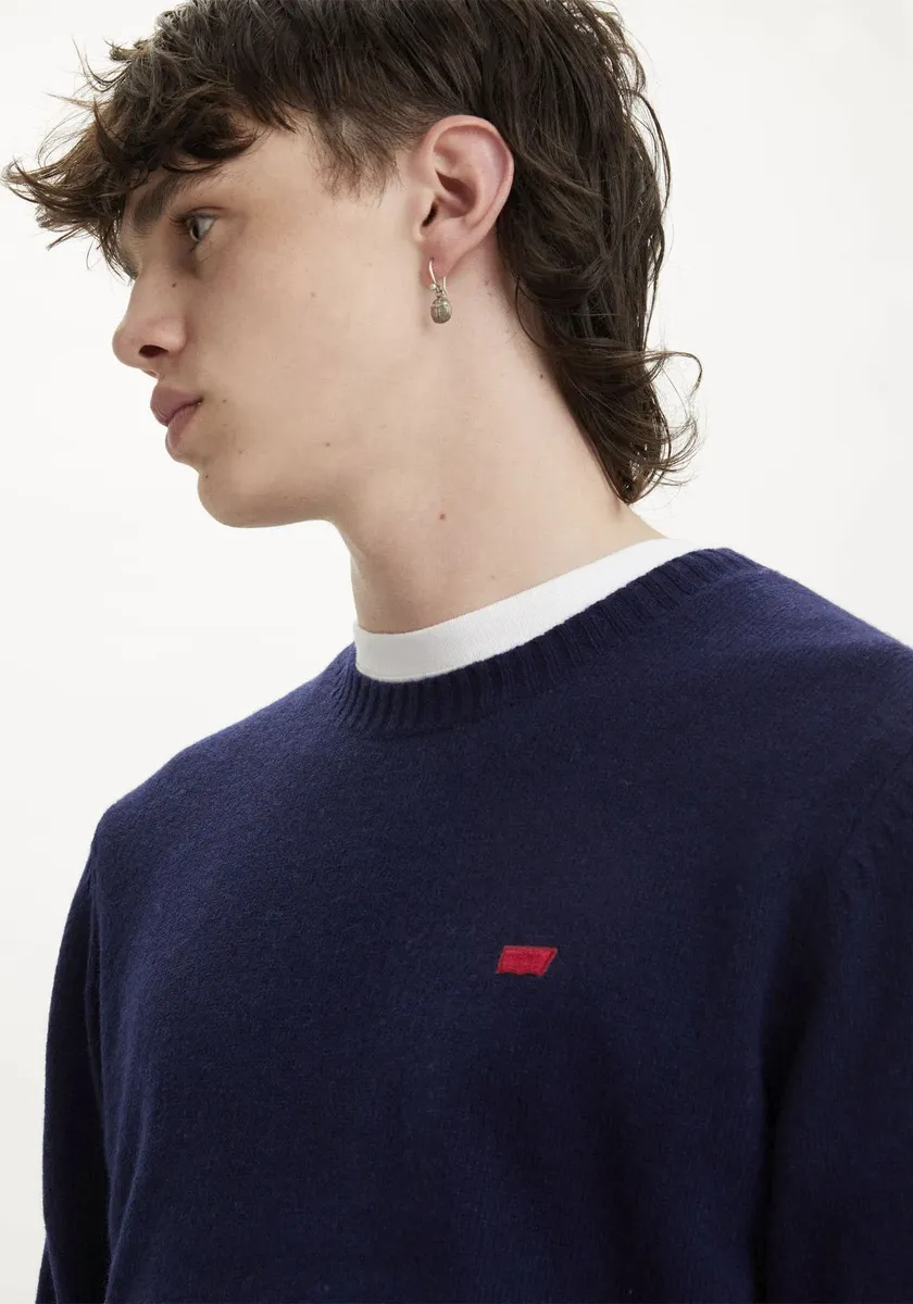 Шерстяной свитер Levi's "ORIGINAL HM SWEATER", классической формы с круглым вырезом, синий — фото 4