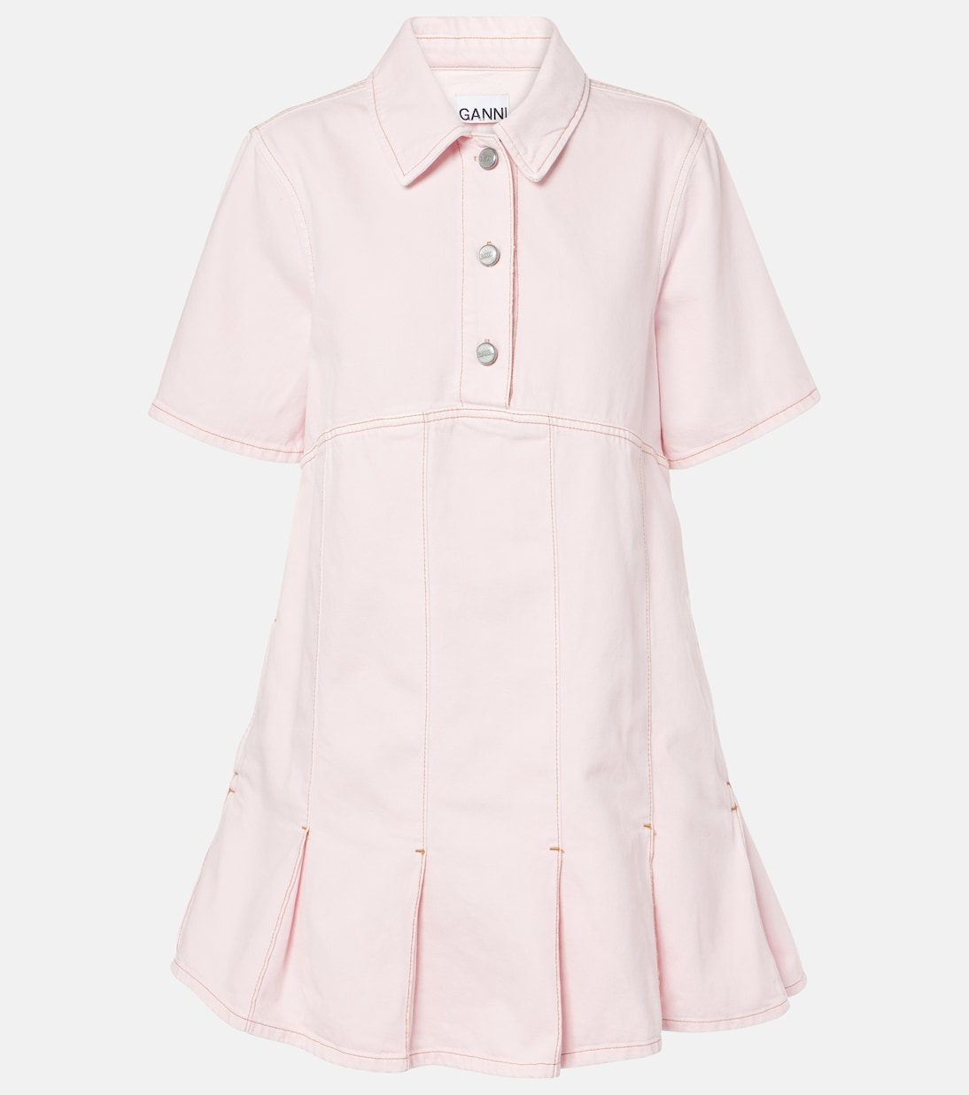 

Платье-рубашка из плиссированного денима Ganni, Chalk Pink