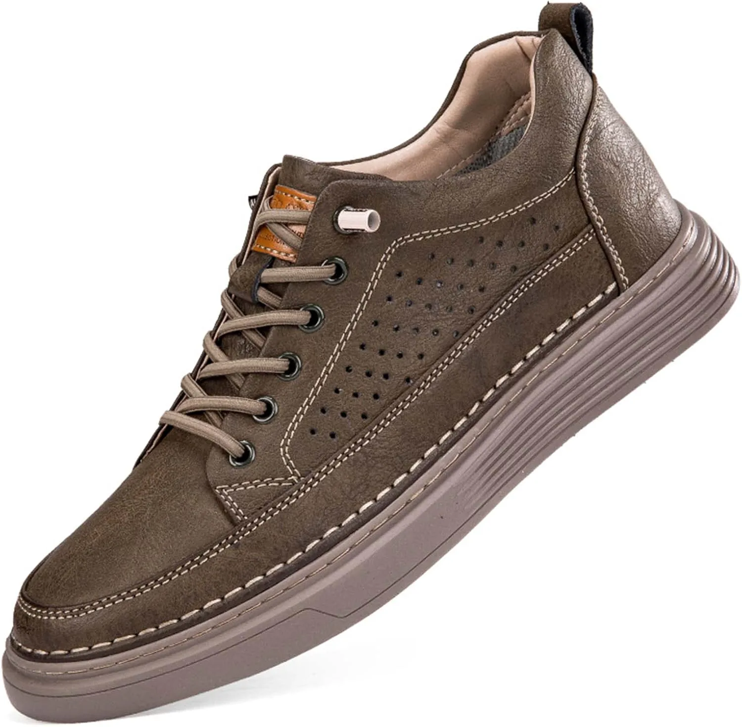 

Мужские невидимые ботинки CERYTHRINA для увеличения роста на 2,5 дюйма, повседневные кроссовки с комфортом, кожаные скелетные туфли, хаки