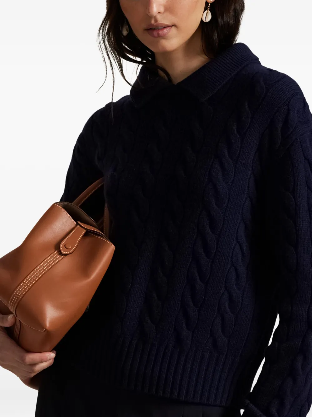 Свитер фактурной вязки с воротником поло POLO RALPH LAUREN, синий — фото 3
