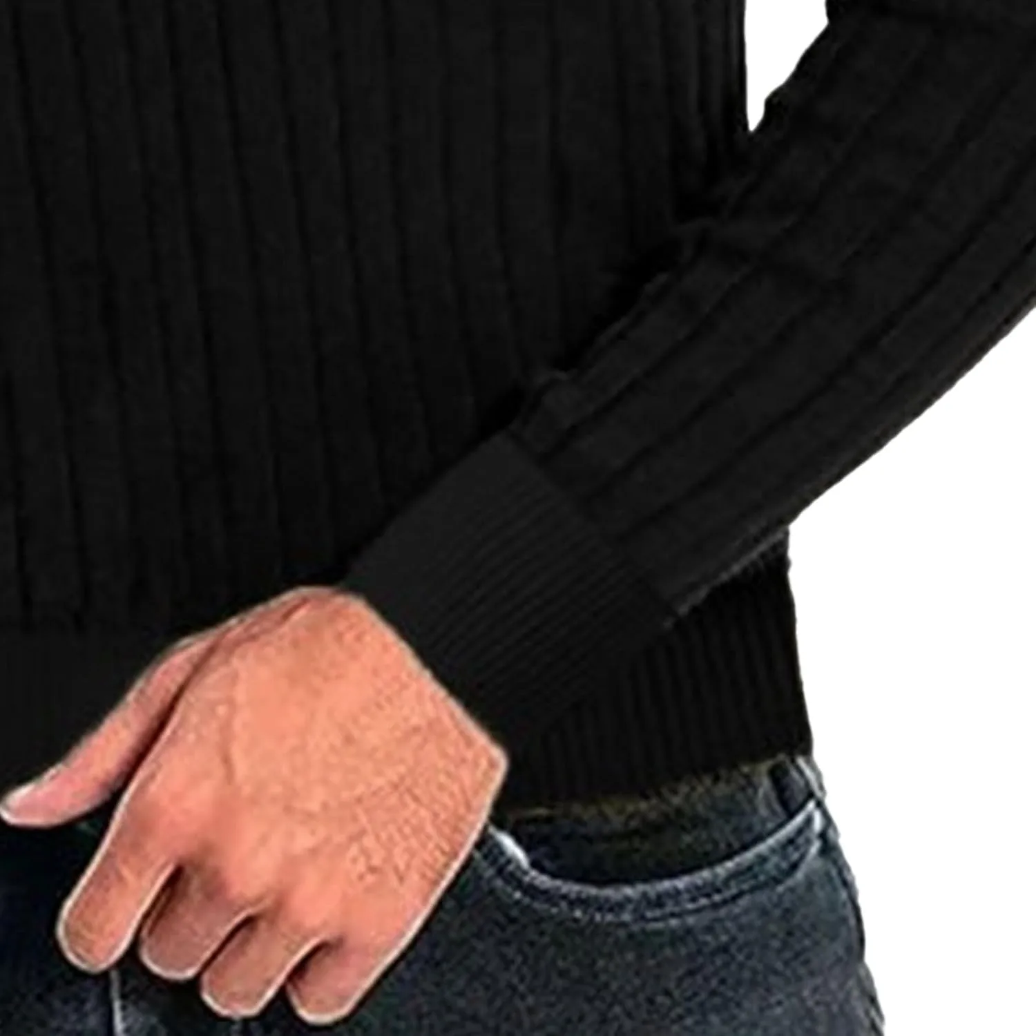 Мужской свитер с четвертью молнии Slim Fit, кабельная вязка — фото 2